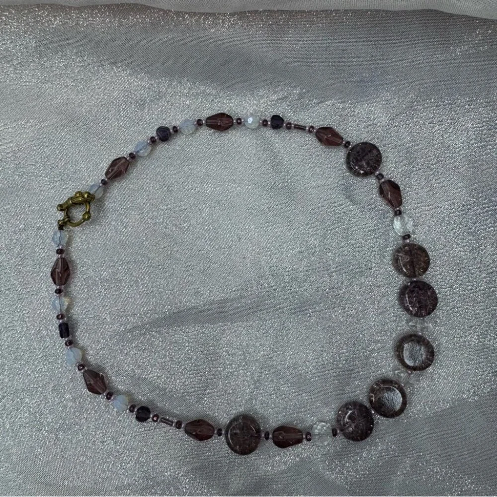 Amethyst necklace beaded opal look beads stunning purple pink silver gold toggle